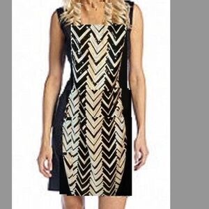 NEW Lane Bryant Square Neck Black Gold Sequin Chevron Print Cocktail Dress 14